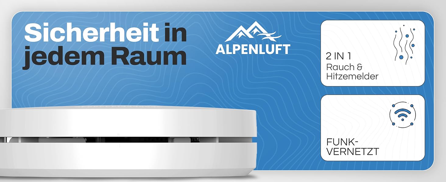 ALPENLUFT Funk-Rauchmelder im Fünfer-Set mit Rauch- und Hitzeerkennung – Detail 1