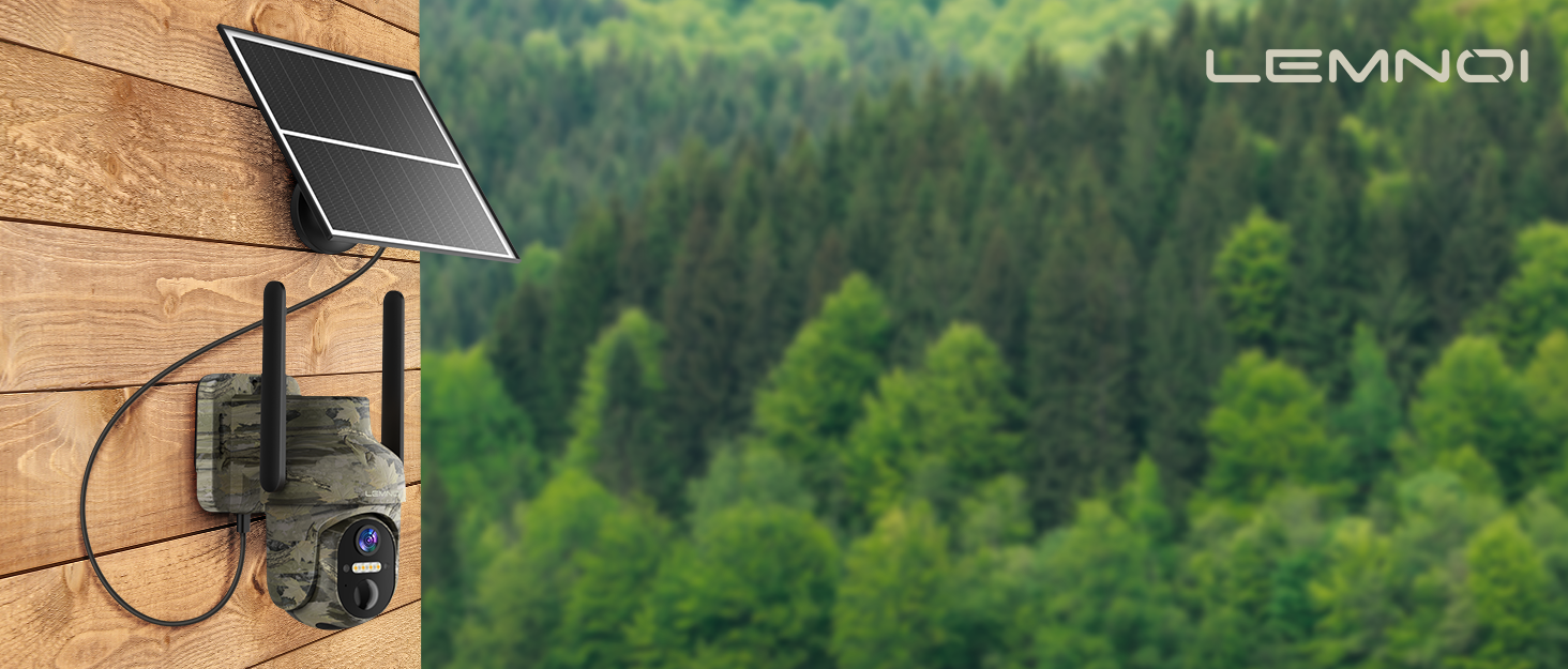 Lemnoi Solar-Wildkamera in Tarnfarbe mit eingebautem Solarpanel – Detail 1