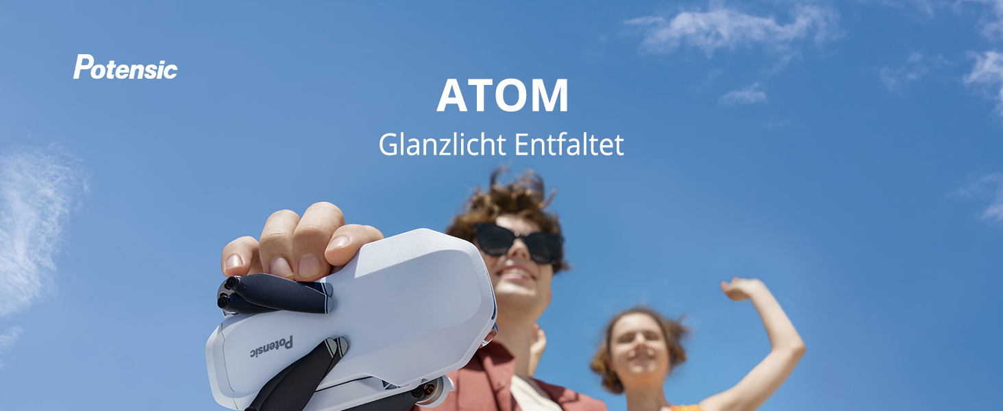 Potensic ATOM 4K Drohne mit 3-Achsen-Gimbal, zusammengefaltet und im Flug – Detail 1