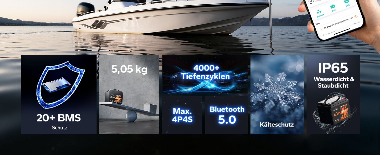 LiTime 12V 50Ah LiFePO4-Akku mit Bluetooth – Detail 2