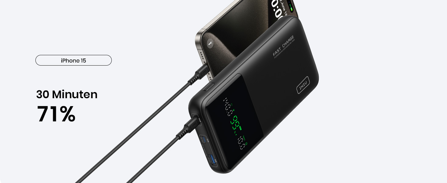 INIU BI-B64 Powerbank mit Digitalanzeige und drei Anschlüssen – Detail 2