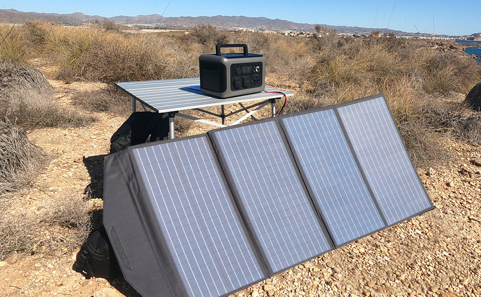 ALLPOWERS SP029 faltbares Solarmodul mit 140 Watt, aufgeklappt – Detail 2