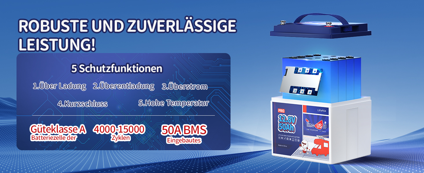 Timeusb 12V 50Ah LiFePO4-Akku mit M8-Anschluss – Detail 2