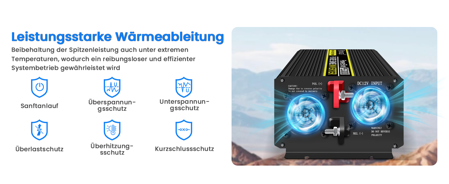 NOVOPAL Wechselrichter 3000 Watt von 12 Volt auf 230 Volt mit reiner Sinuswelle – Detail 2
