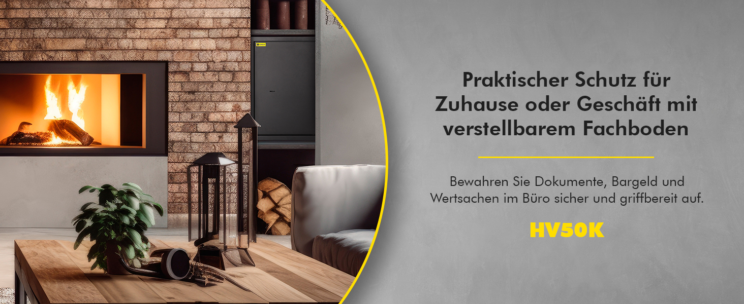 Schwarzer HomeSafe HV50K Möbeltresor mit Doppelbart-Schlüsselschloss und einem Einlegeboden. – Detail 2