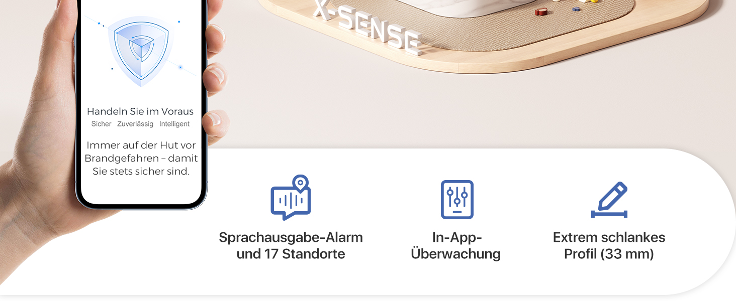 Zwölf weisse X-Sense Rauchmelder XS0B-MR121 mit der Basisstation SBS50 aus dem vernetzten Set. – Detail 2