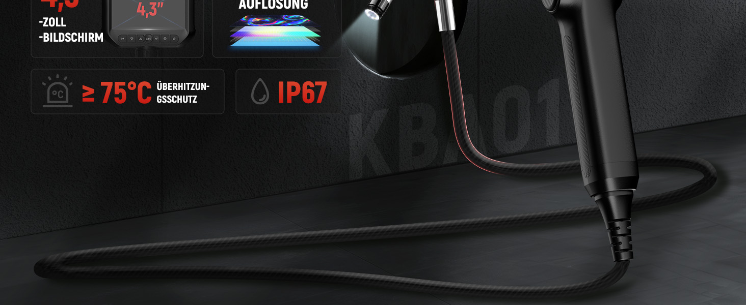 KAIWEETS Endoskopkamera mit 4,3-Zoll-Display, aufgerolltem 1,5-Meter-Schlangenrohr und 8-mm-Kamerakopf. – Detail 2