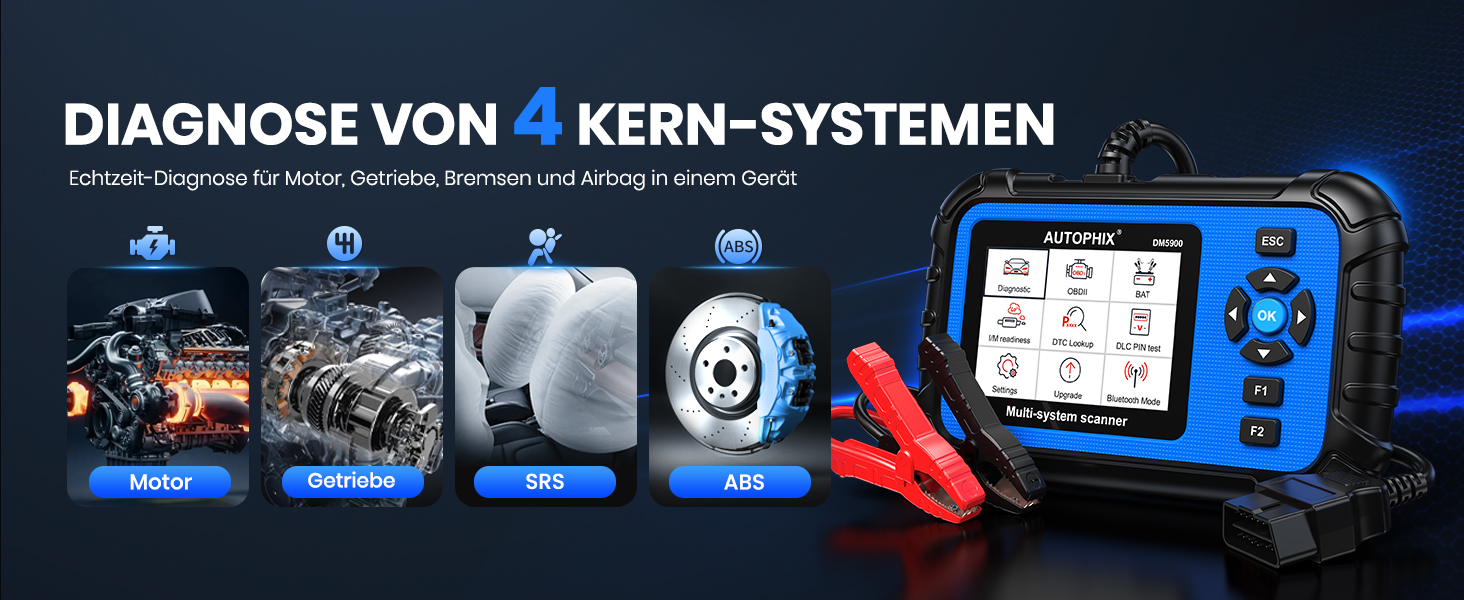 AUTOPHIX DM5900 OBD2-Diagnosegerät mit Batterietestklemmen und Farbdisplay – Detail 2