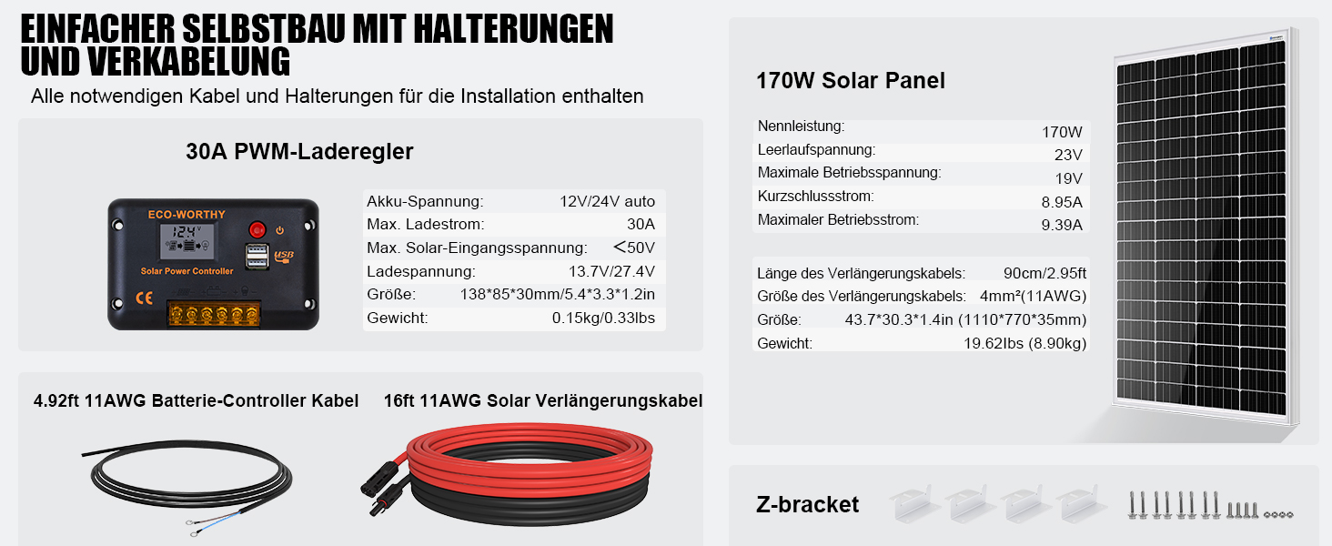 ECO-WORTHY 170-W-Solarpanel mit 30-A-Laderegler – Detail 2