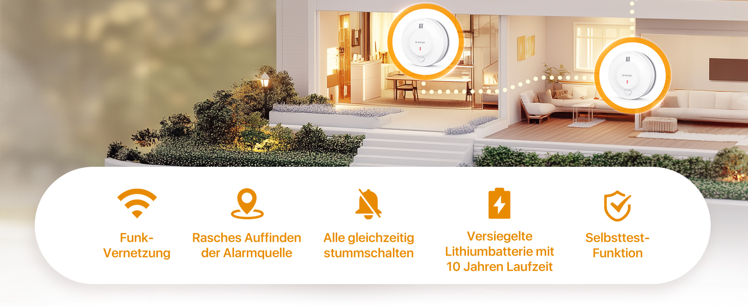 X-Sense SD19-W Funkrauchmelder aus dem 6er-Set, weisses Gehäuse mit Stummschalttaste – Detail 2