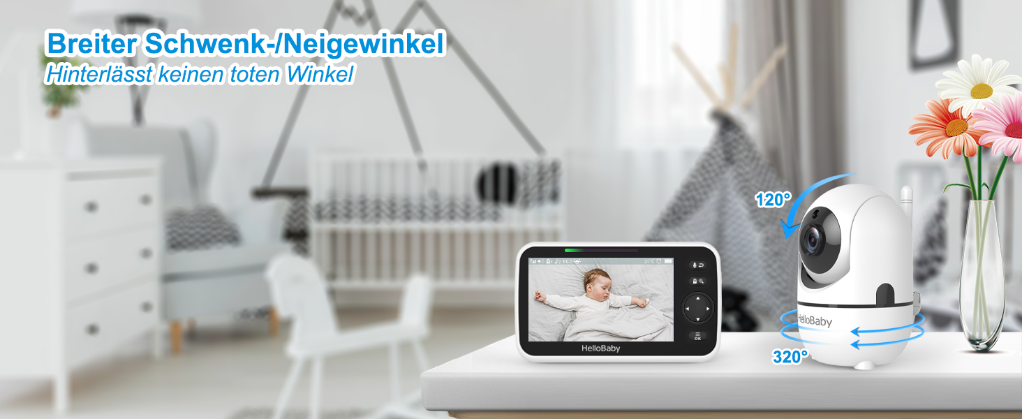 HelloBaby HB6550 Babyphone mit 5-Zoll-Monitor und schwenkbarer Kamera mit Infrarot-Nachtsicht – Detail 3