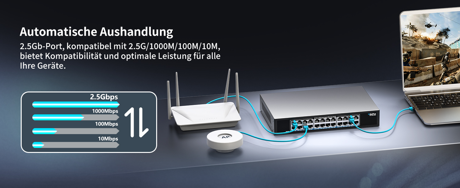 GigaPlus 24-Port 2,5-Gigabit-Switch lüfterlos im Metallgehäuse – Detail 3
