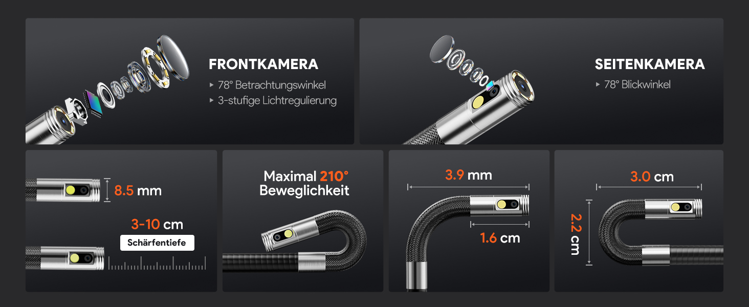 DEPSTECH DS650DL Endoskopkamera mit 210 Grad beweglichem Kopf – Detail 3