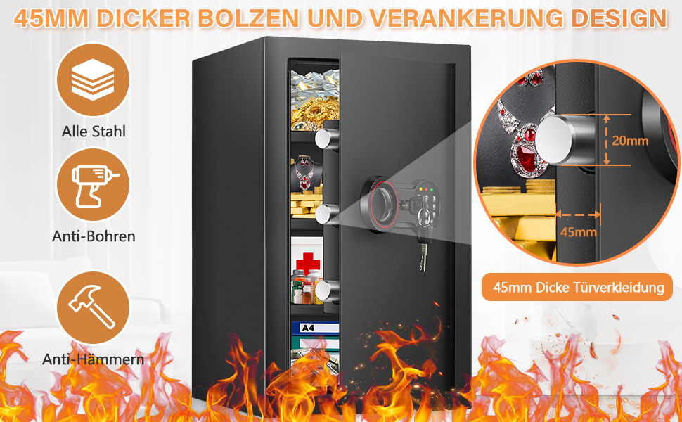 Schwarzer Tiskgg Standtresor mit 78 Liter, 60 cm hoch, elektronisches Zahlenschloss mit Tastatur und Drehknauf, Innenraum mit herausnehmbarem Regal – Detail 3