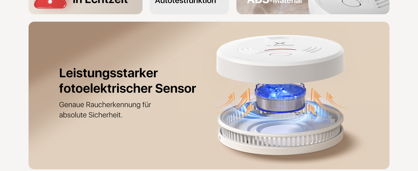 X-Sense SD11 Rauchwarnmelder mit weissem ABS-Gehäuse aus dem Set mit fünf Meldern – Detail 3
