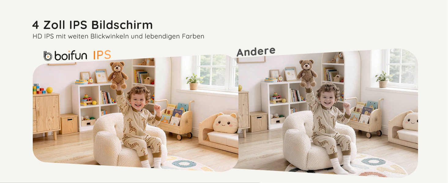 BOIFUN VB616 Babyphone in Weiss mit Kamera und 4-Zoll-Monitor – Detail 3