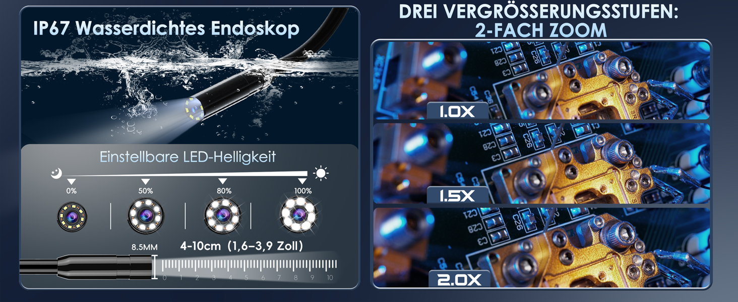 SKYBASIC P100-10M Endoskopkamera mit 4,3-Zoll-Bildschirm und 10 Meter halbstarrem Kabel – Detail 4