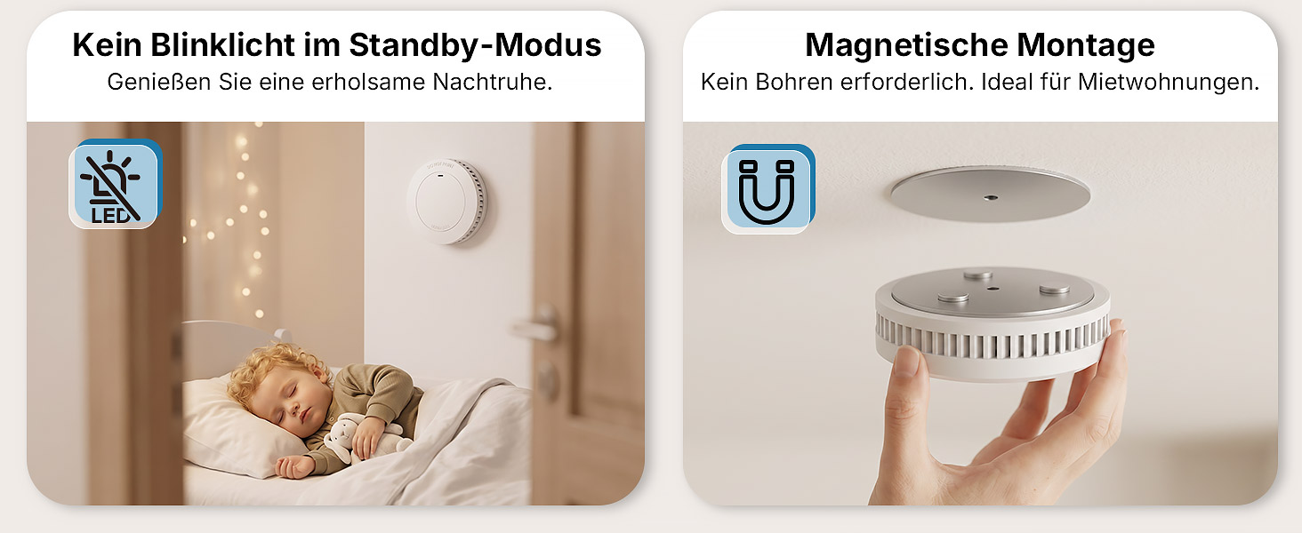XINDUM SM01 Rauchmelder 6er Set in weiss mit Magnethalterung und 10-Jahres-Batterie – Detail 4