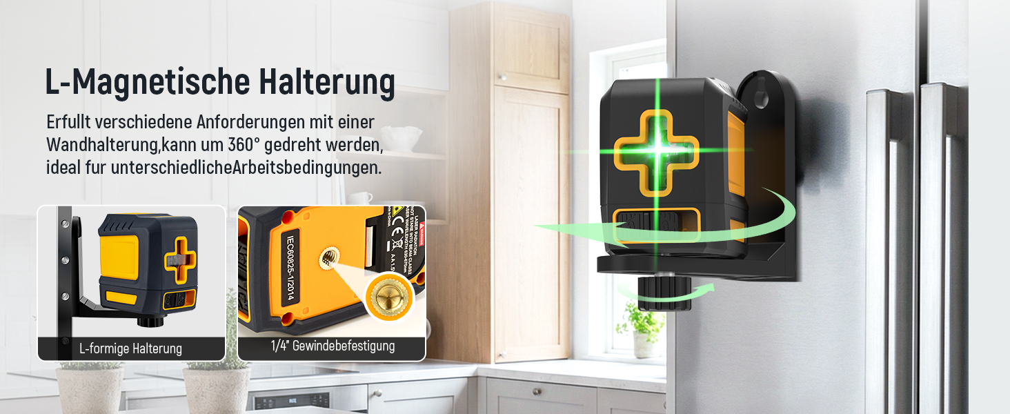 KAIWEETS T40 Kreuzlinienlaser mit grüner Kreuzlinie, klappbarem L-Halter und Magnetfuss – Detail 4
