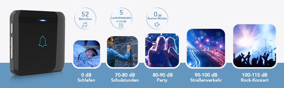 AVANTEK Funkklingel Set mit schwarzer Klingeltaste und zwei Empfängern für die Steckdose – Detail 2