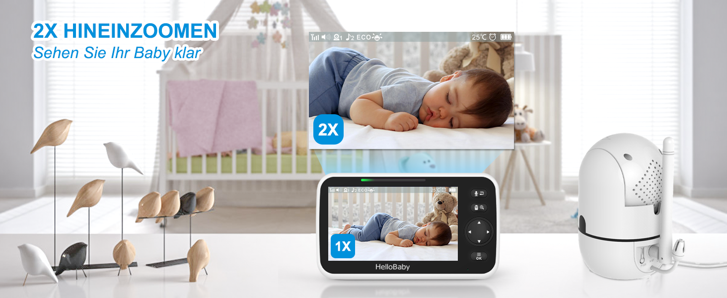 HelloBaby HB6550 Babyphone mit 5-Zoll-Monitor und schwenkbarer Kamera mit Infrarot-Nachtsicht – Detail 4
