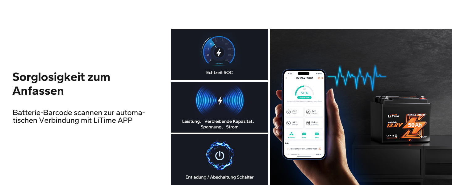 LiTime 12V 50Ah LiFePO4-Akku mit Bluetooth – Detail 4