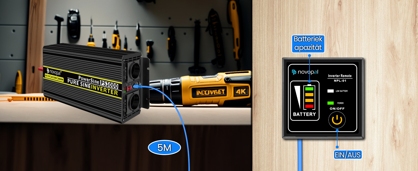 NOVOPAL Wechselrichter 3000 Watt von 12 Volt auf 230 Volt mit reiner Sinuswelle – Detail 4