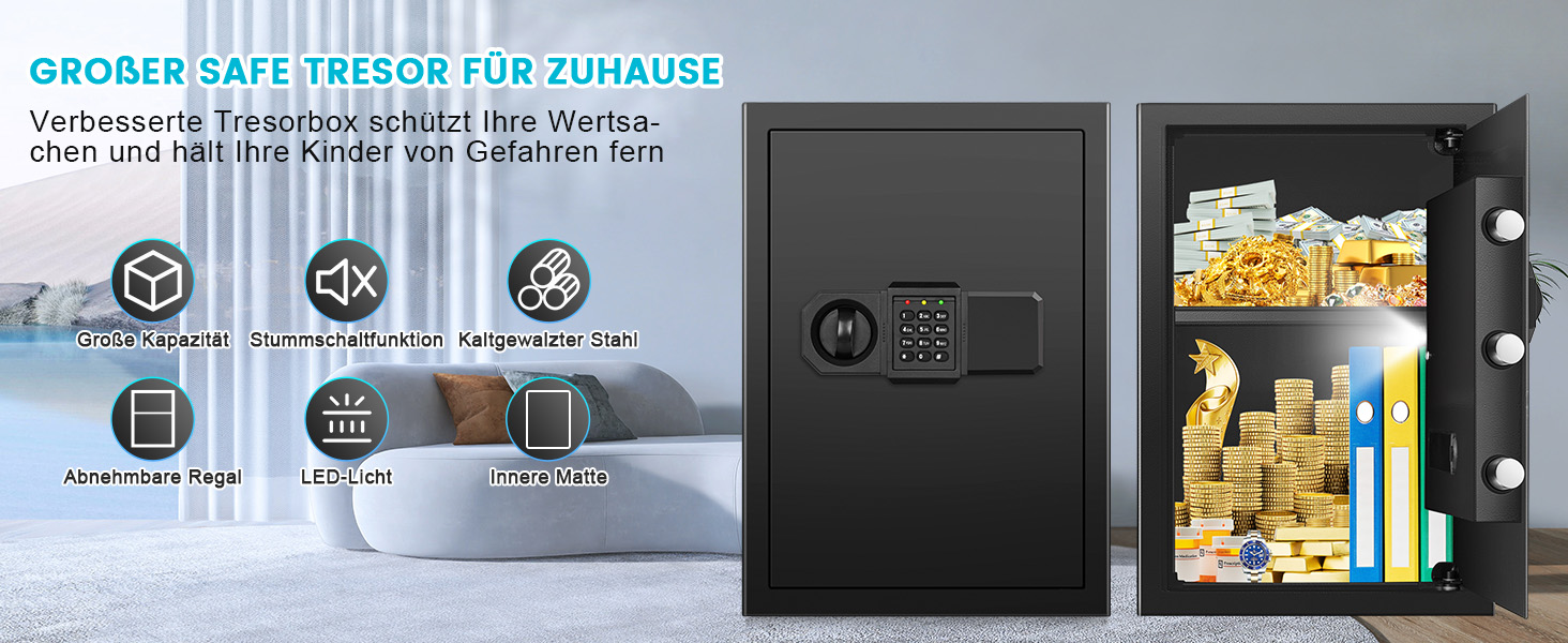 Tiskgg Standtresor mit 70 Litern Rauminhalt, elektronischem Zahlenschloss und Regal – Detail 4