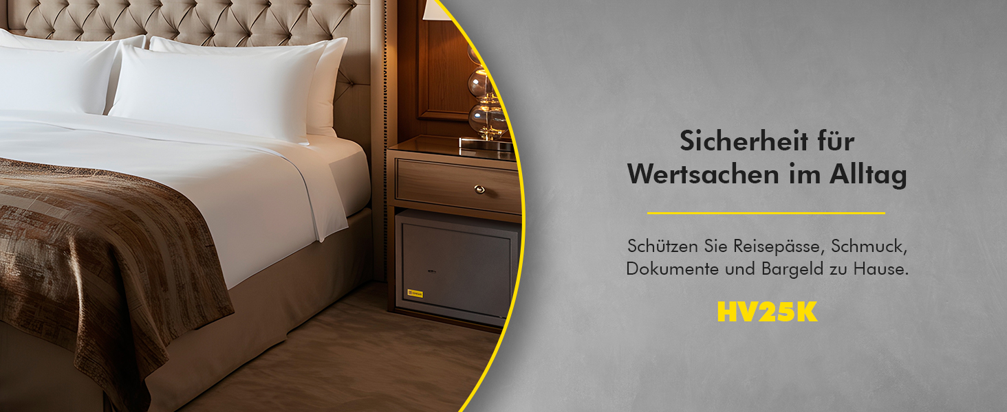 Schwarzer HomeSafe HV50K Möbeltresor mit Doppelbart-Schlüsselschloss und einem Einlegeboden. – Detail 4