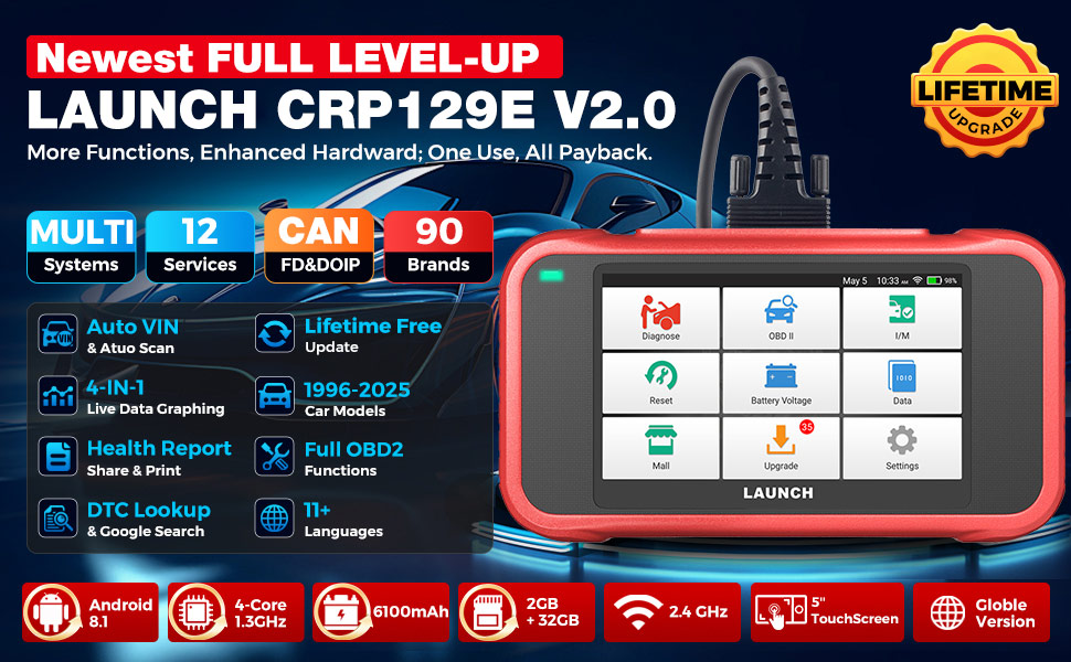 LAUNCH CRP129E V2.0 OBD2-Diagnosegerät mit 5-Zoll-Touchscreen und Diagnosekabel. – Detail 2