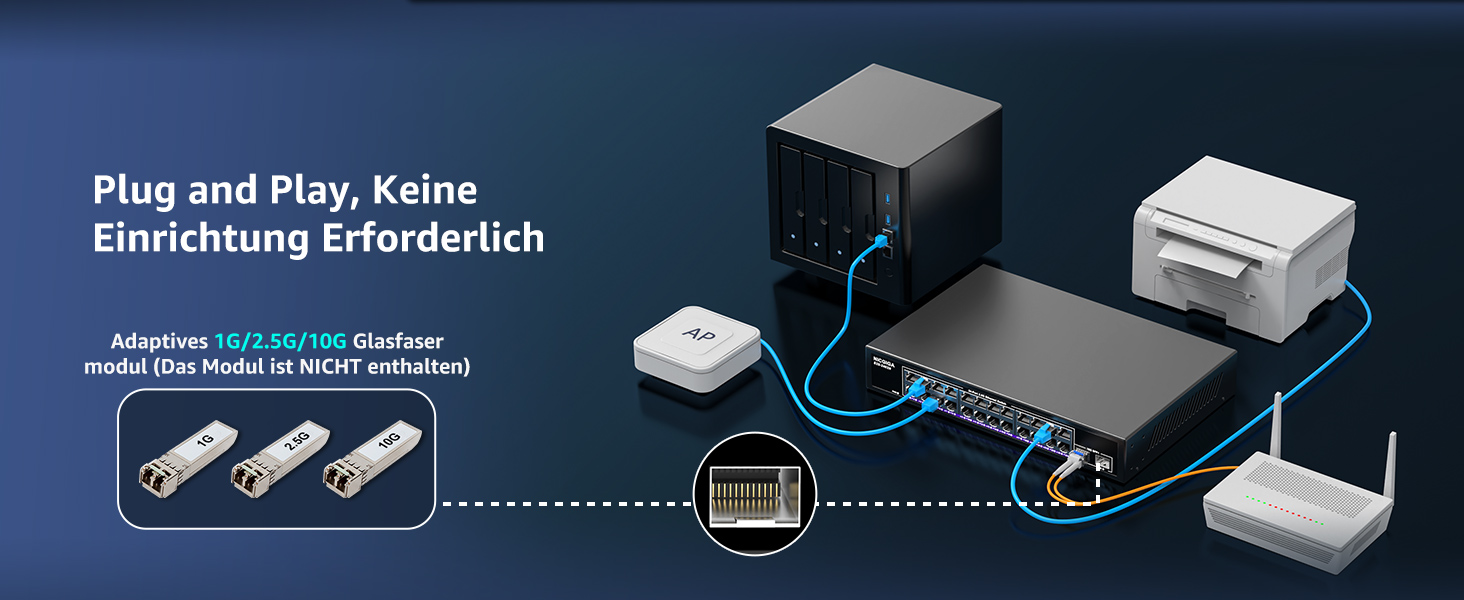 NICGIGA S25-2402N Netzwerk-Switch mit 24 Ports zu 2,5 Gbit/s und zwei SFP+-Steckplätzen im lüfterlosen Metallgehäuse – Detail 4