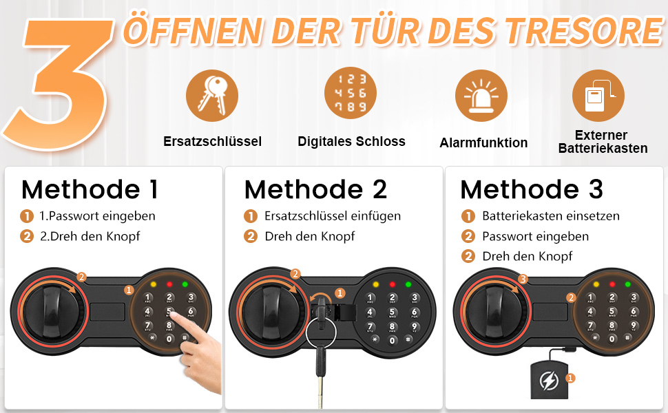 Schwarzer Tiskgg Standtresor mit 78 Liter, 60 cm hoch, elektronisches Zahlenschloss mit Tastatur und Drehknauf, Innenraum mit herausnehmbarem Regal – Detail 4