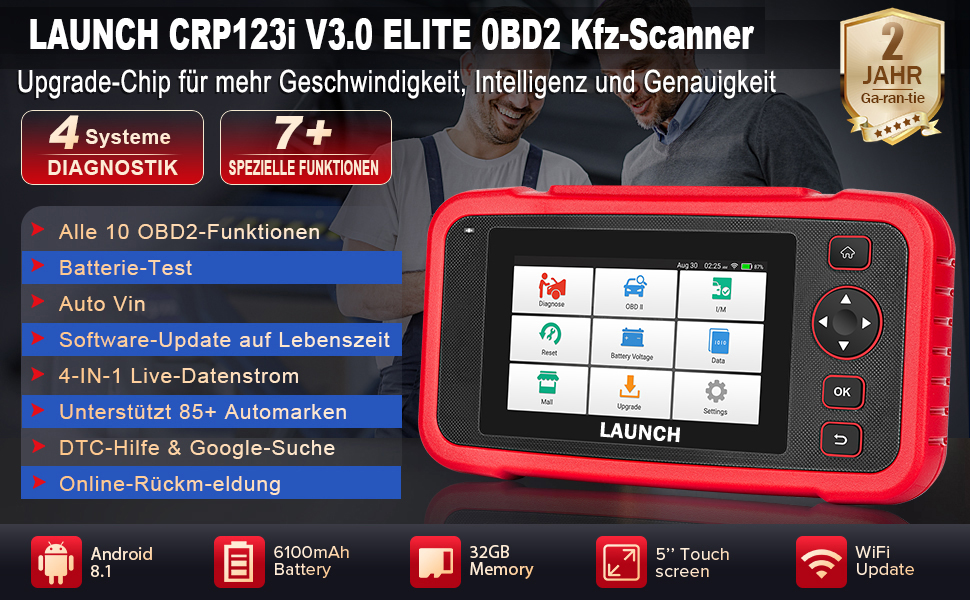 LAUNCH CRP123i V3.0 Elite OBD2-Diagnosegerät mit 5-Zoll-Touchscreen, Schutzhülle und OBD-Diagnosestecker – Detail 2