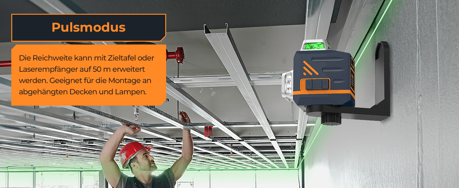CIGMAN CM701 Kreuzlinienlaser mit drei grünen 360-Grad-Linien, Fernbedienung und Halterung – Detail 4