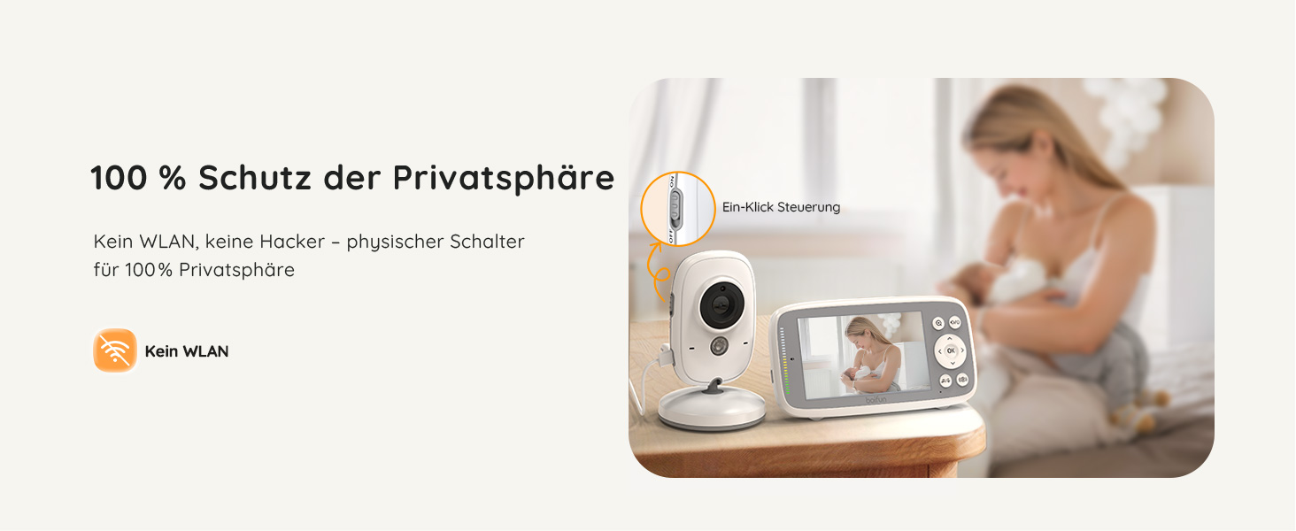 BOIFUN VB616 Babyphone in Weiss mit Kamera und 4-Zoll-Monitor – Detail 4