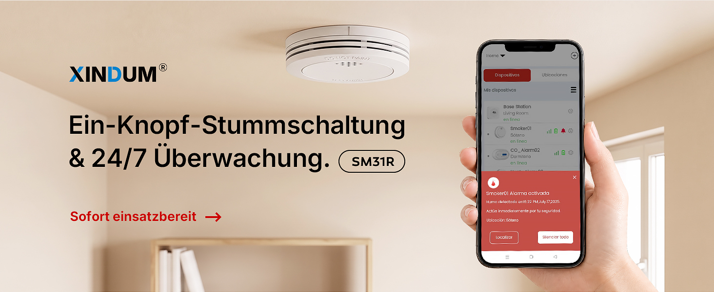 XINDUM SM01 Rauchmelder 3er Set mit Magnethalterung und fest verbauter 10-Jahres-Batterie – Detail 5