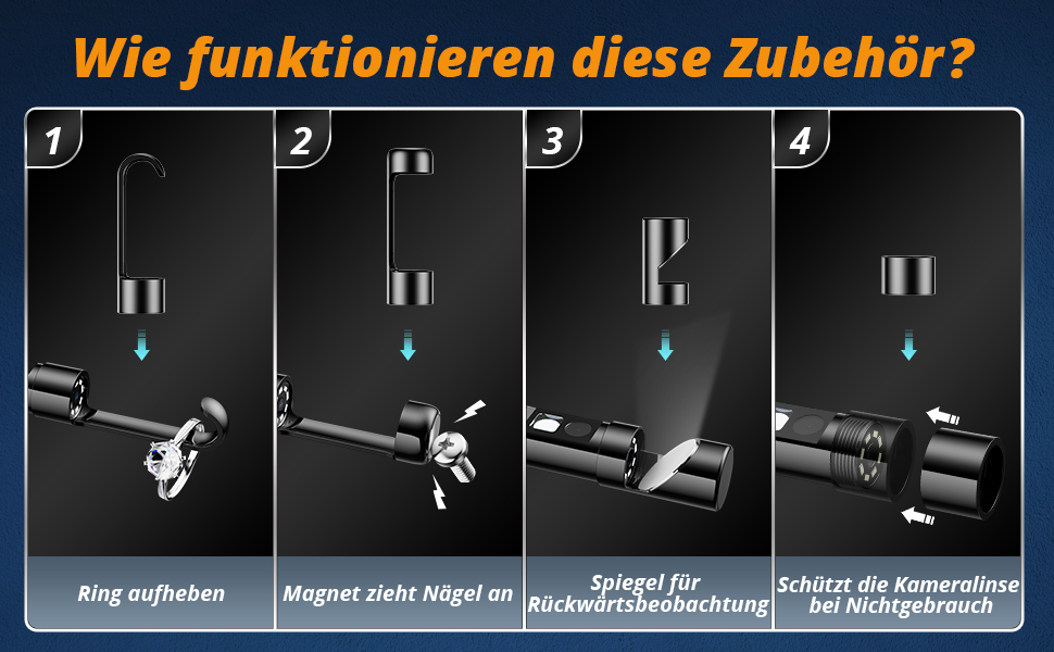 Acoath Endoskopkamera mit 7,9 mm Sonde, acht LEDs und 10 Meter halbstarrem Kabel – Detail 4