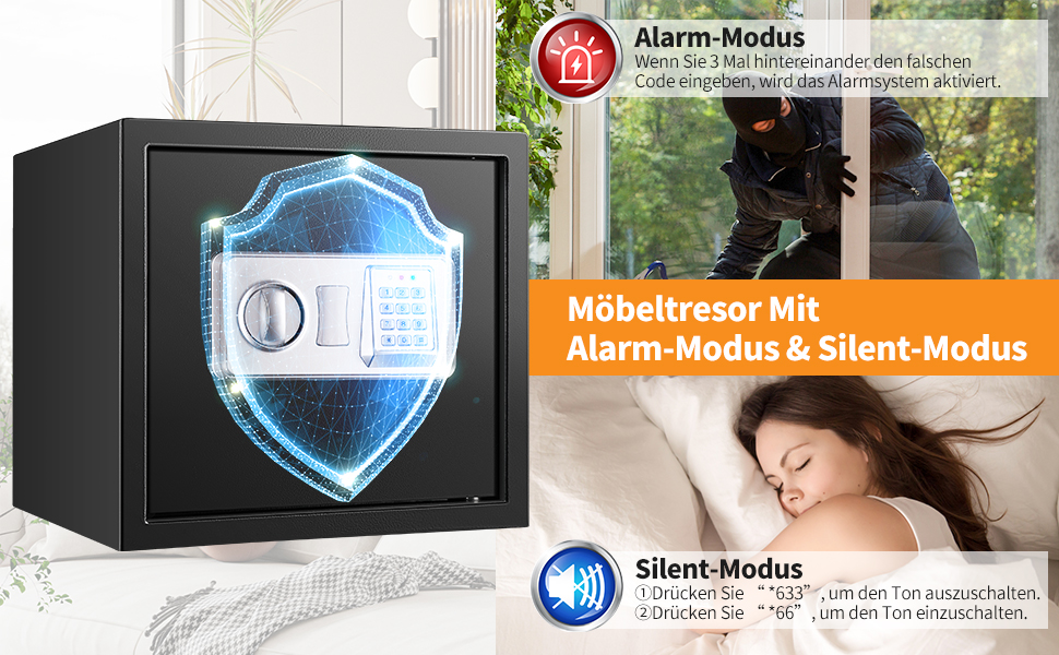 Mejasg Möbeltresor mit 35 Litern Innenraum, Zahlenschloss und Notschlüssel – Detail 5