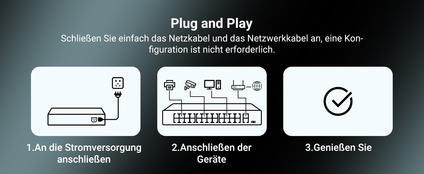 Schwarzer 19-Zoll-PoE-Switch NICGIGA FS2420GP mit 24 PoE-Ports und zwei Uplink-Ports an der Frontseite. – Detail 5