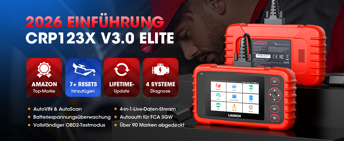 LAUNCH CRP123X V2.0 OBD2-Diagnosegerät als Handgerät mit 5-Zoll-Display, Frontansicht. – Detail 2