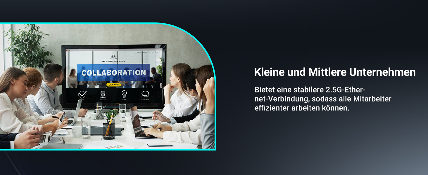 GiGaPlus S25-0402T Netzwerk-Switch im schwarzen Metallgehäuse mit vier 2.5G-Ports und zwei 10G-RJ45-Uplinks. – Detail 5