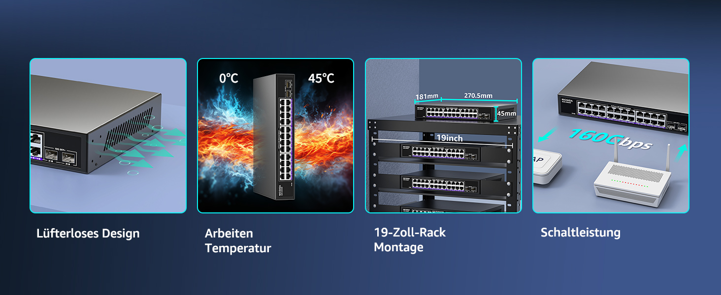 NICGIGA S25-2402N Netzwerk-Switch mit 24 Ports zu 2,5 Gbit/s und zwei SFP+-Steckplätzen im lüfterlosen Metallgehäuse – Detail 5