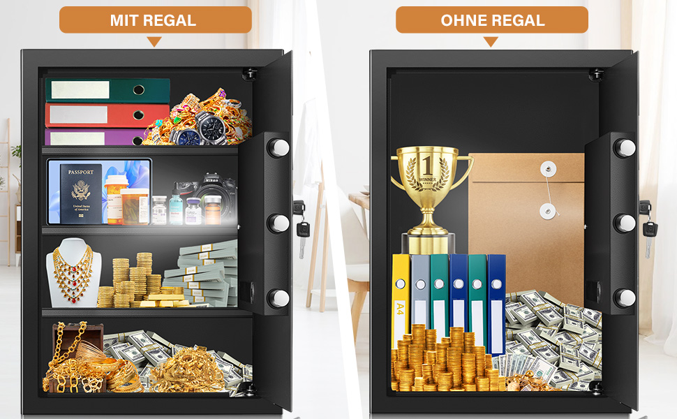 Schwarzer Tiskgg Standtresor mit 78 Liter, 60 cm hoch, elektronisches Zahlenschloss mit Tastatur und Drehknauf, Innenraum mit herausnehmbarem Regal – Detail 5