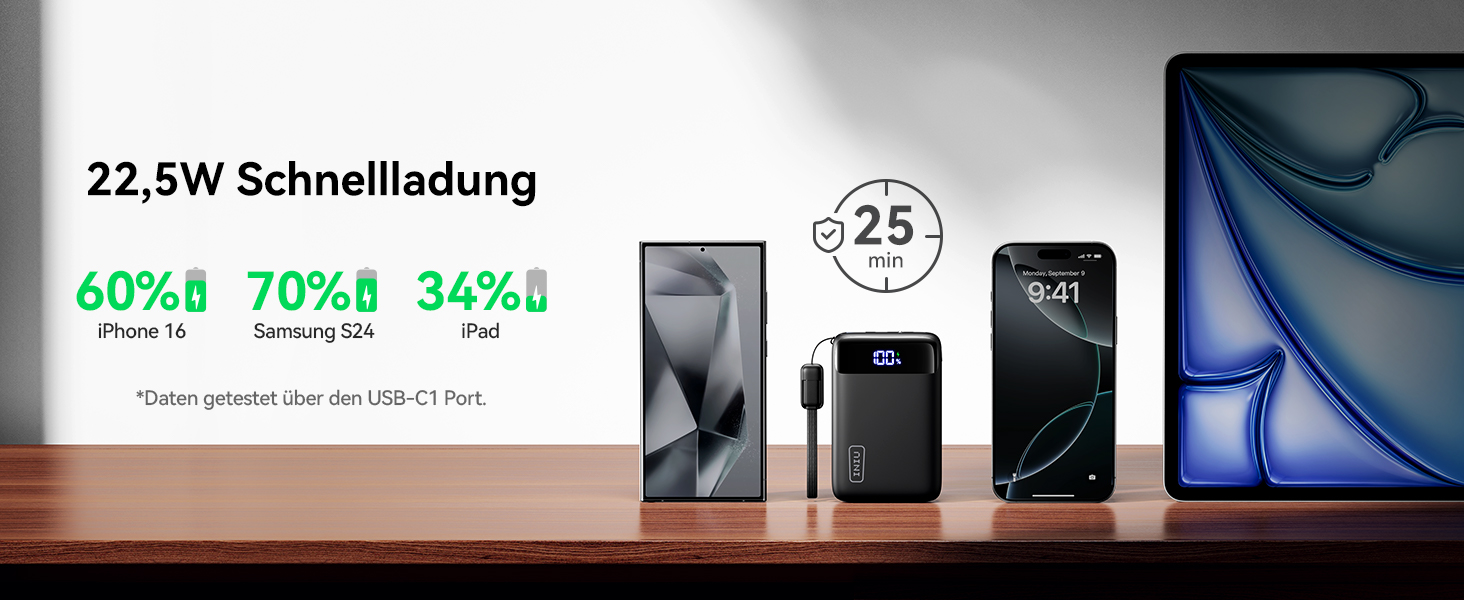 INIU P512 Powerbank 20000 mAh in Schwarz mit zwei USB-C- und einem USB-A-Anschluss – Detail 5