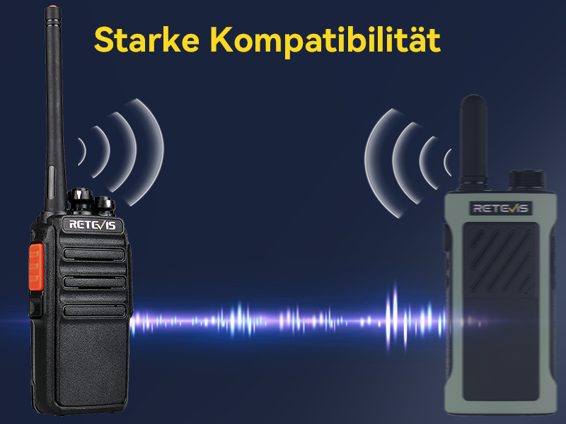 Retevis RT24 Funkgerätepaar in Schwarz mit Ohrhörern, Akkus und USB-Ladeschalen – Detail 5