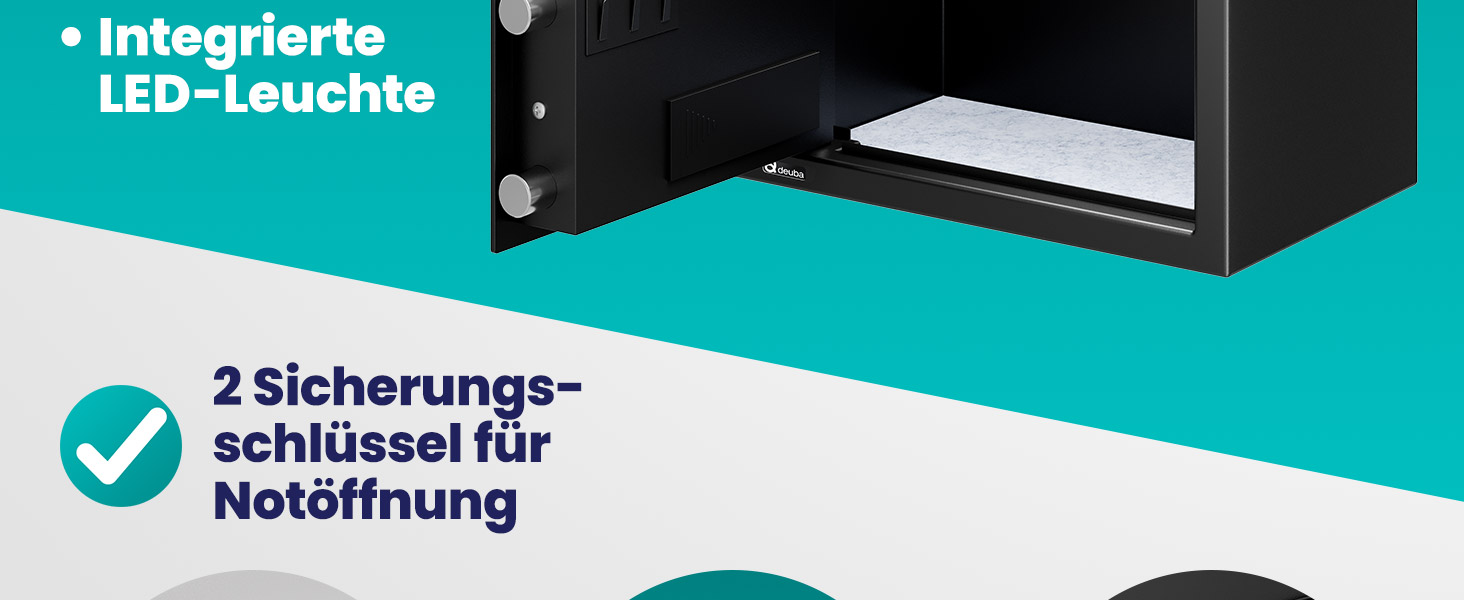 Deuba Möbeltresor in Silber mit elektronischem Zahlenschloss und geöffneter Stahltür – Detail 6