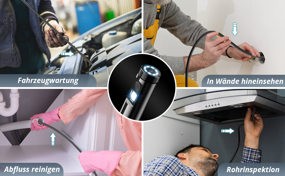 Acoath Endoskopkamera mit 7,9 mm Sonde, acht LEDs und 5 Meter halbstarrem Kabel – Detail 5