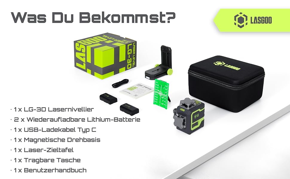 LasGoo LG-3D Linienlaser mit drei 360-Grad-Ebenen in grünem Strahl – Detail 6