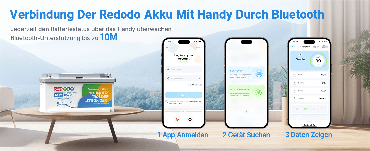 Redodo 12V 100Ah LiFePO4-Untersitz-Akku mit Bluetooth – Detail 6