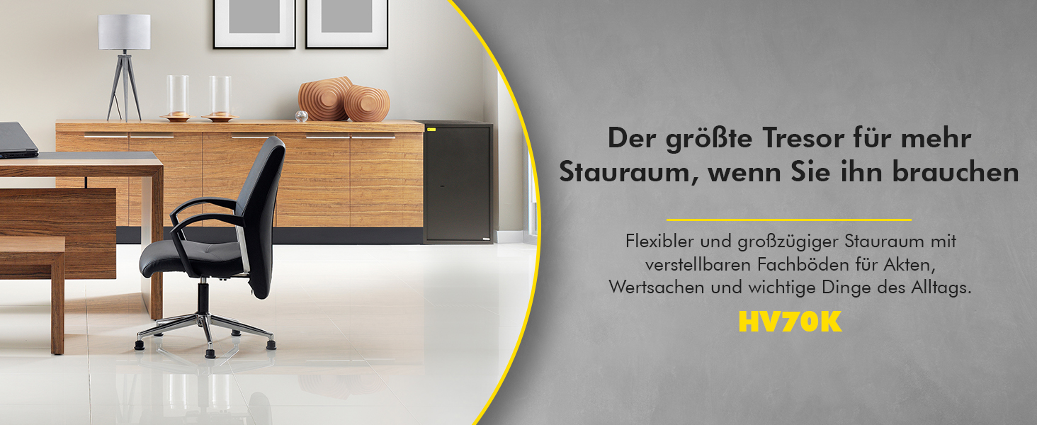 Schwarzer HomeSafe HV50K Möbeltresor mit Doppelbart-Schlüsselschloss und einem Einlegeboden. – Detail 6